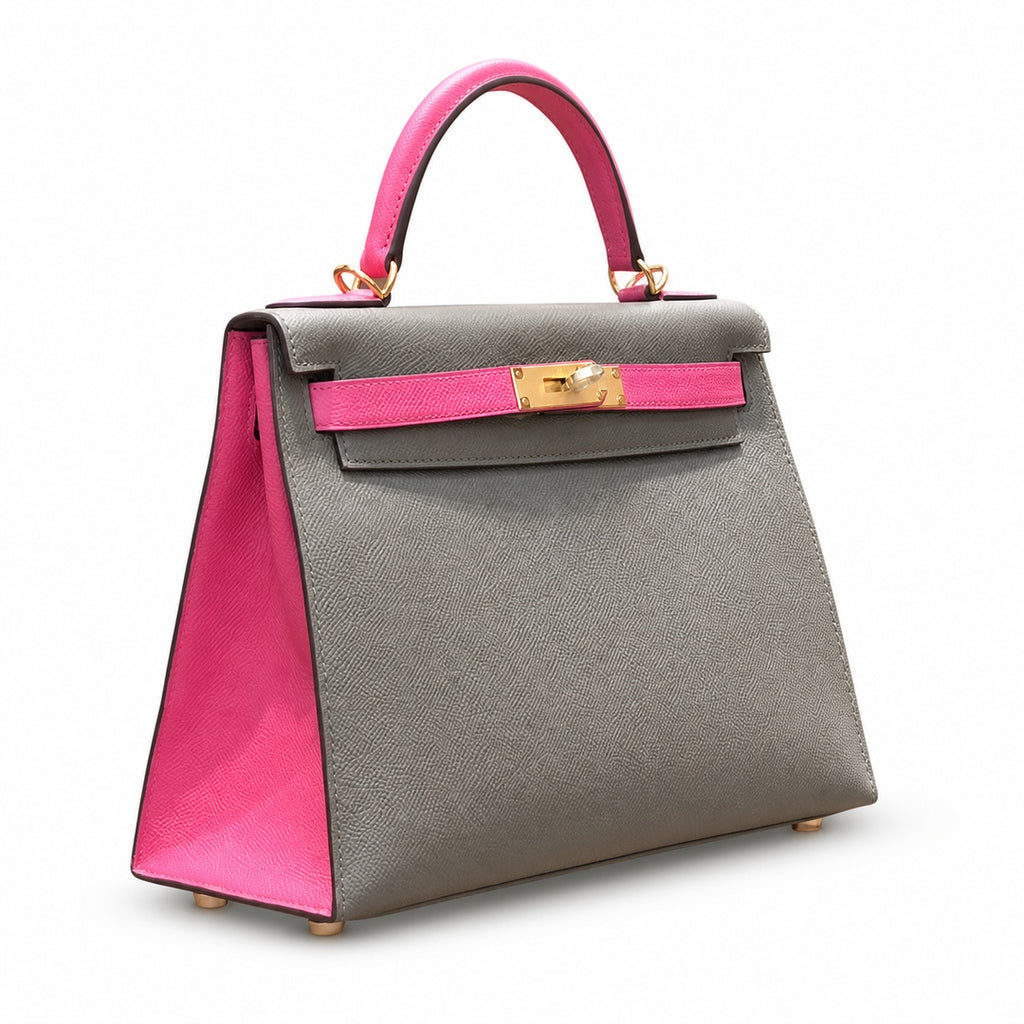 Kelly 28cm in Elephant Gray Epsom Leather Handmade — Distinctive Hand-Carry Bag