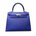 Kelly 25cm Epsom Leather 7T BlueElectric electric blue top handcraft — Elegant Structured Carry Style