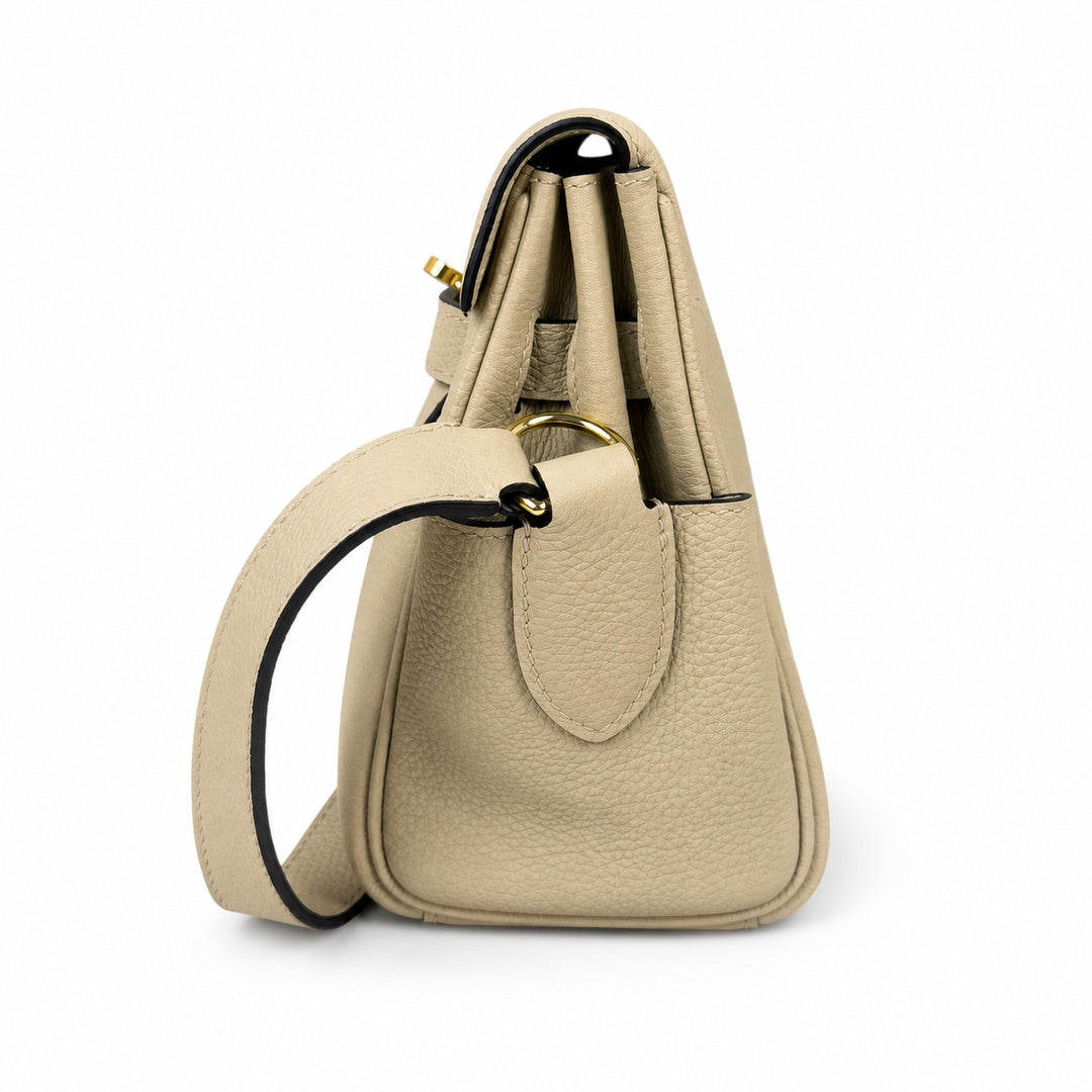 Kelly messenger messenger bag for men and women, gray Gold Buckle for windbreaker, imported leather, all-steel hand-waxed thread, the highest — Elegant Structured Carry Style