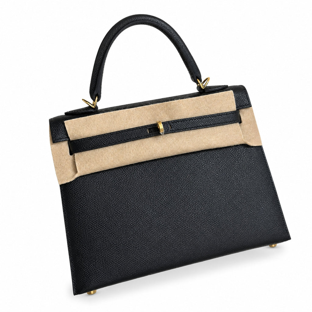Black, Gold and Silver Buckle, Kelly 25, imported Epsom — Classic Hand-Carry Silhouette