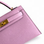 handmade Mini Kelly II 19cm imported Epsom Leather, malva purple, Gold Buckle — Polished Compact Handbag
