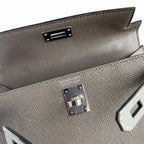 handmade Mini Kelly II 19cm imported Epsom Leather pewter gray Silver Buckle — Refined Mini Handbag