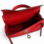 handmade Mini Kelly II 19cm imported Epsom Leather flag Red Silver Buckle — Small Structured Carry Style