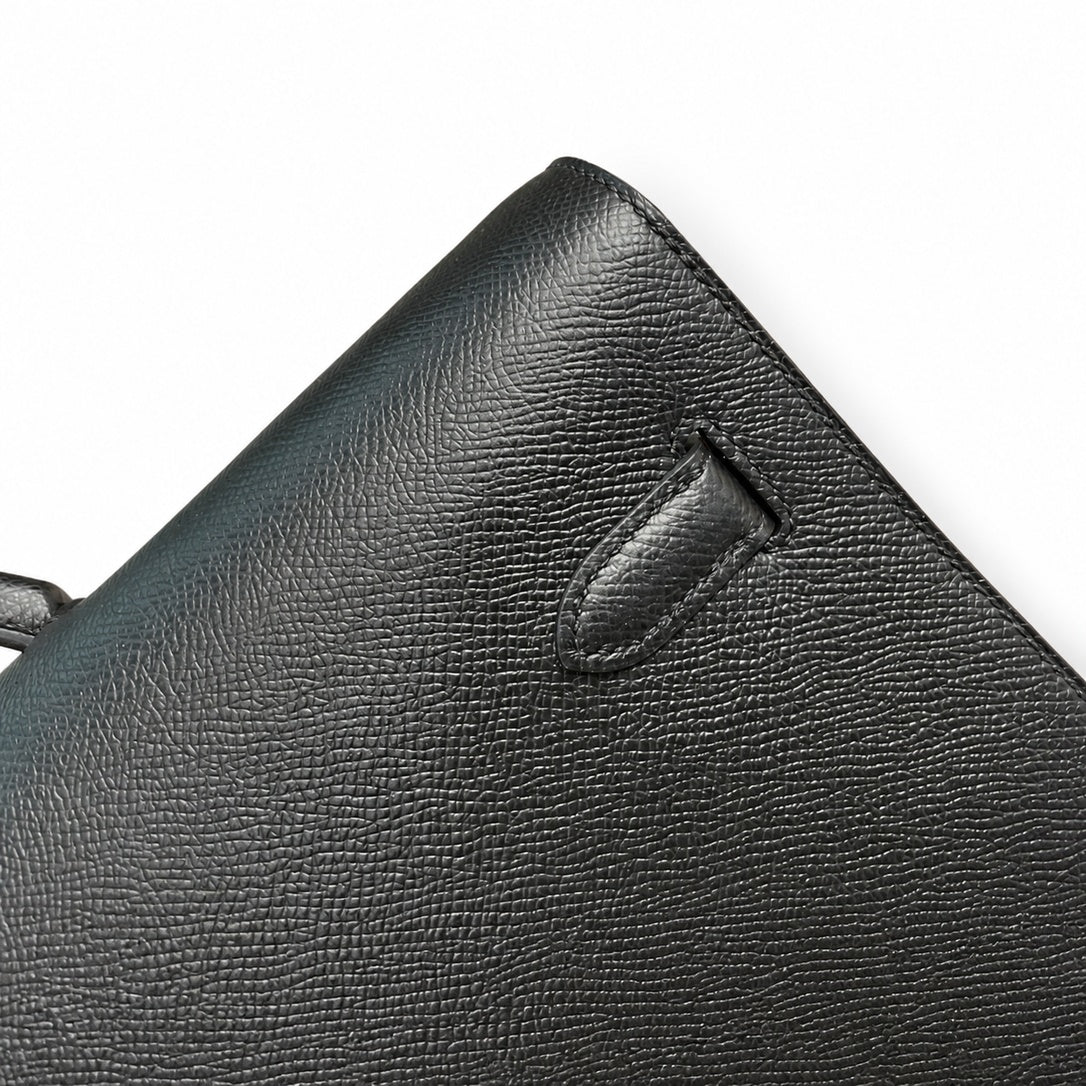 Kelly Depeche 36cm Epsom Leather 89 Noir Black top handcrafted — Slim Hand-Carry Design