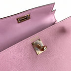 handmade Mini Kelly II 19cm imported Epsom Leather, malva purple, Rose Gold Buckle — Sophisticated Small-Scale Bag