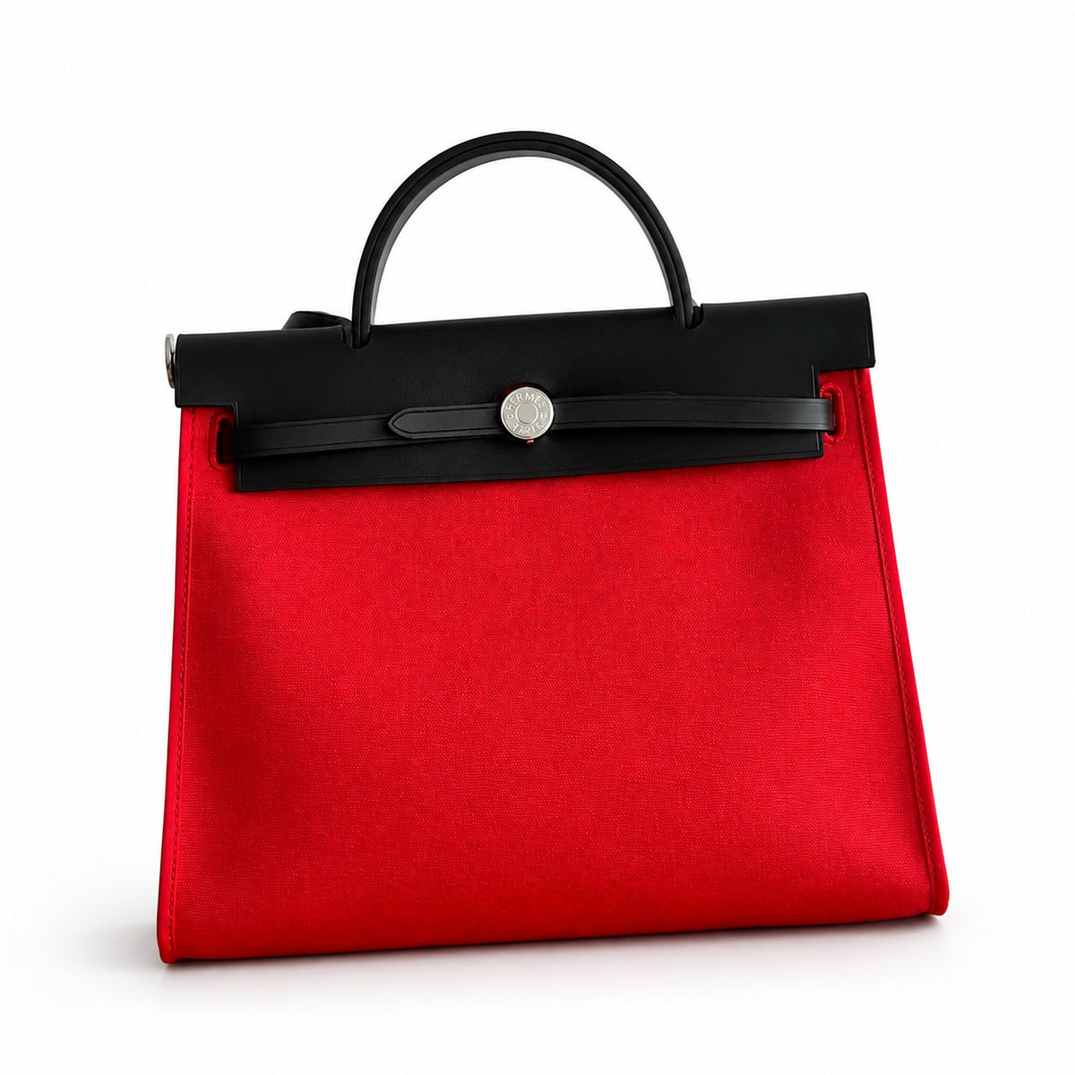 Herbag 31cm Saddle-Inspired Canvas Body with Leather Handle and Shoulder Strap — Sophisticated Canvas Carryall
