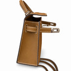 handmade Second generation Kelly 19cm imported Epsom Leather earthy yellow Gold and Silver Buckle — Sophisticated Small-Scale Bag