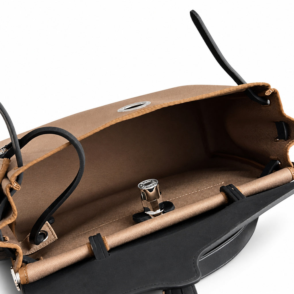 Refined Canvas Body with Leather Details: Herbag 31cm Saddle-Inspired Canvas Body with Leather Handle and Shoulder Strap