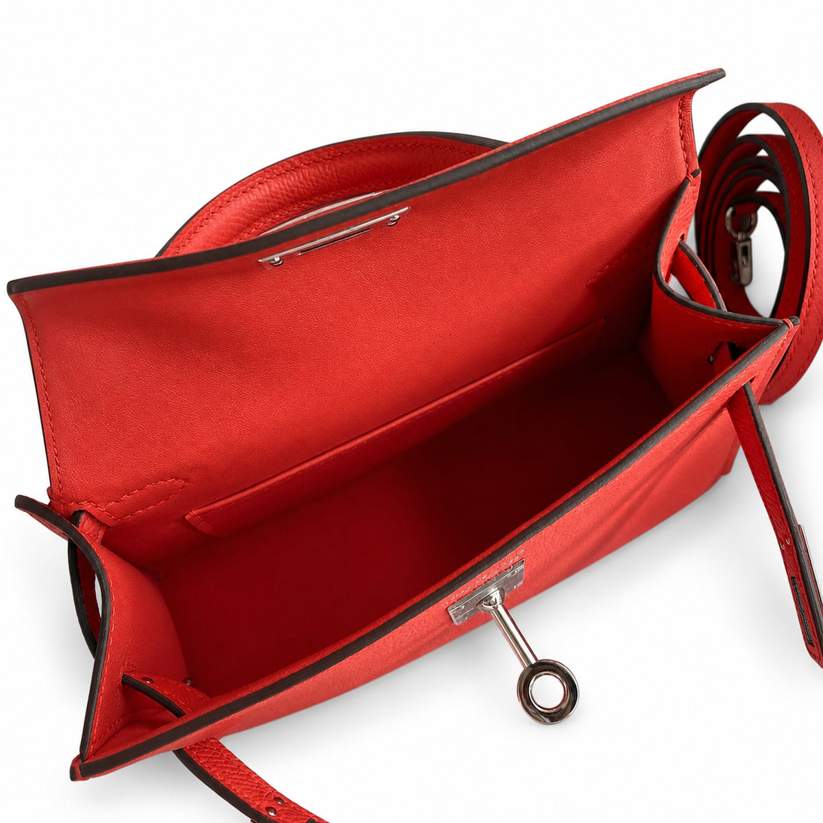 handmade Mini Kelly II 19cm imported Epsom Leather peach Pink Silver Buckle — Compact Top-Handle Bag