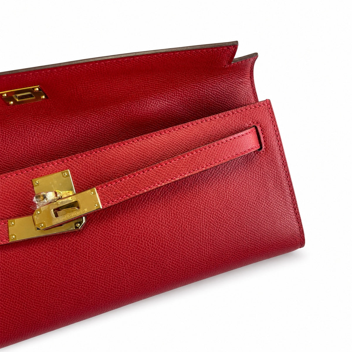Versatile Flat Handbag: Kelly Cut 31 Clutch Epsom Leather Red