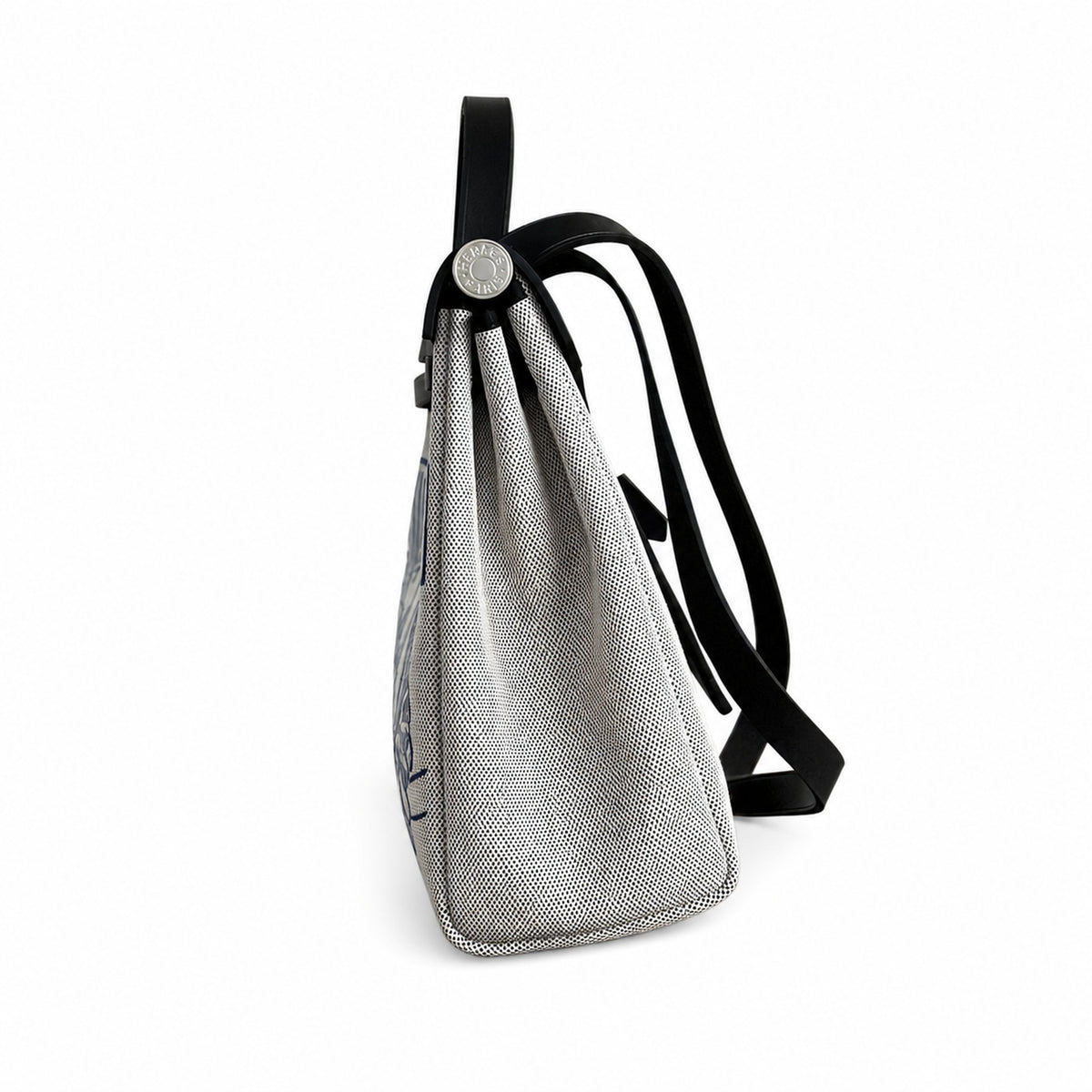 Herbag 31cm Saddle-Inspired Canvas Body with Leather Handle and Shoulder Strap — Refined Canvas Body with Leather Details