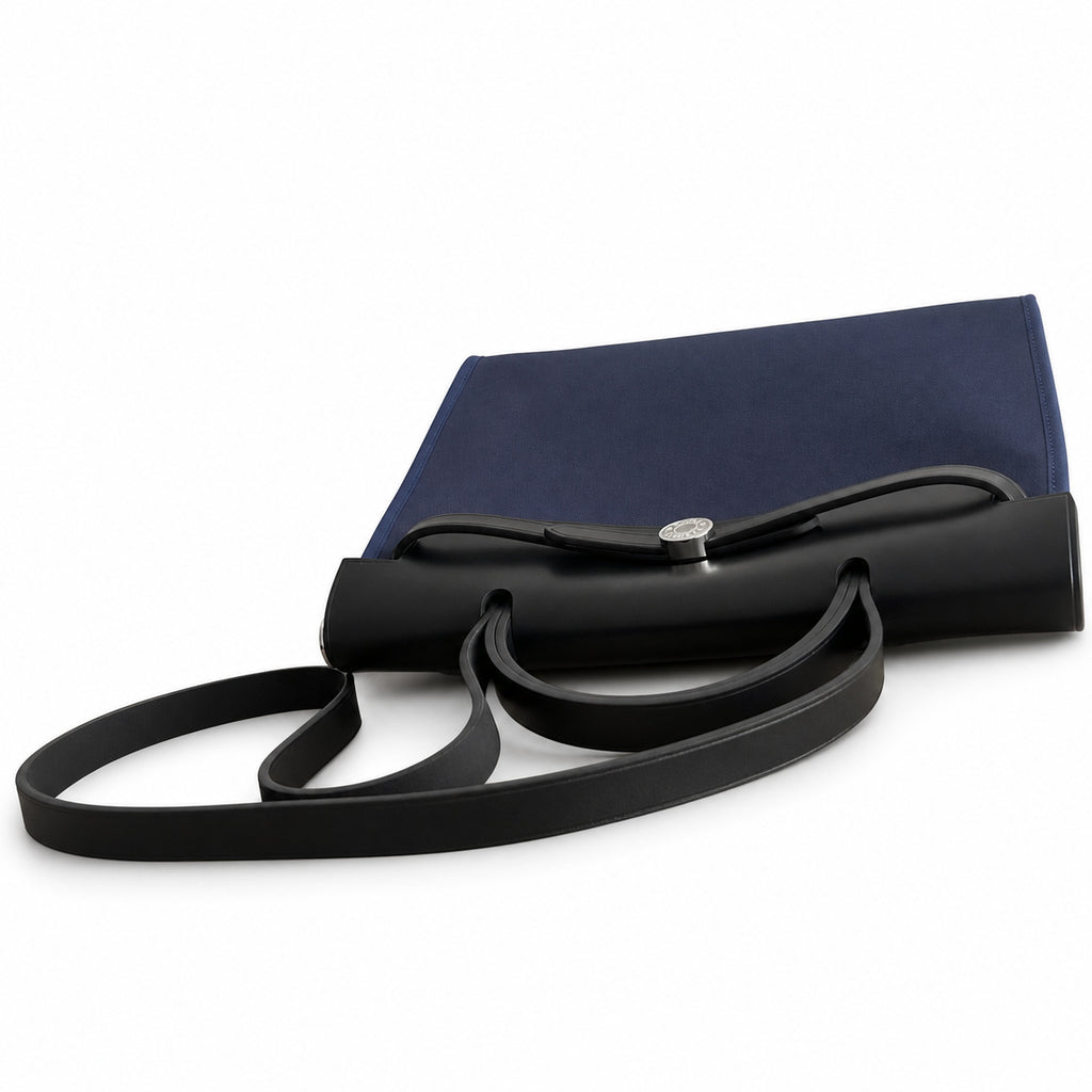 Canvas-and-Leather Top-Handle Style: Herbag 31cm Saddle-Inspired Canvas Body with Leather Handle and Shoulder Strap