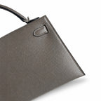 handmade Mini Kelly II 19cm imported Epsom Leather pewter gray Silver Buckle — Refined Mini Handbag