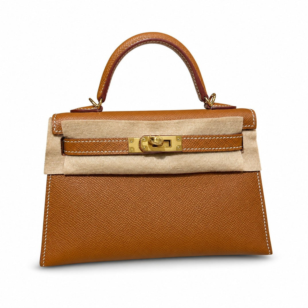 Mini Kelly II 19cm in Gold Epsom Leather with Gold Buckle — Distinctive Petite Bag