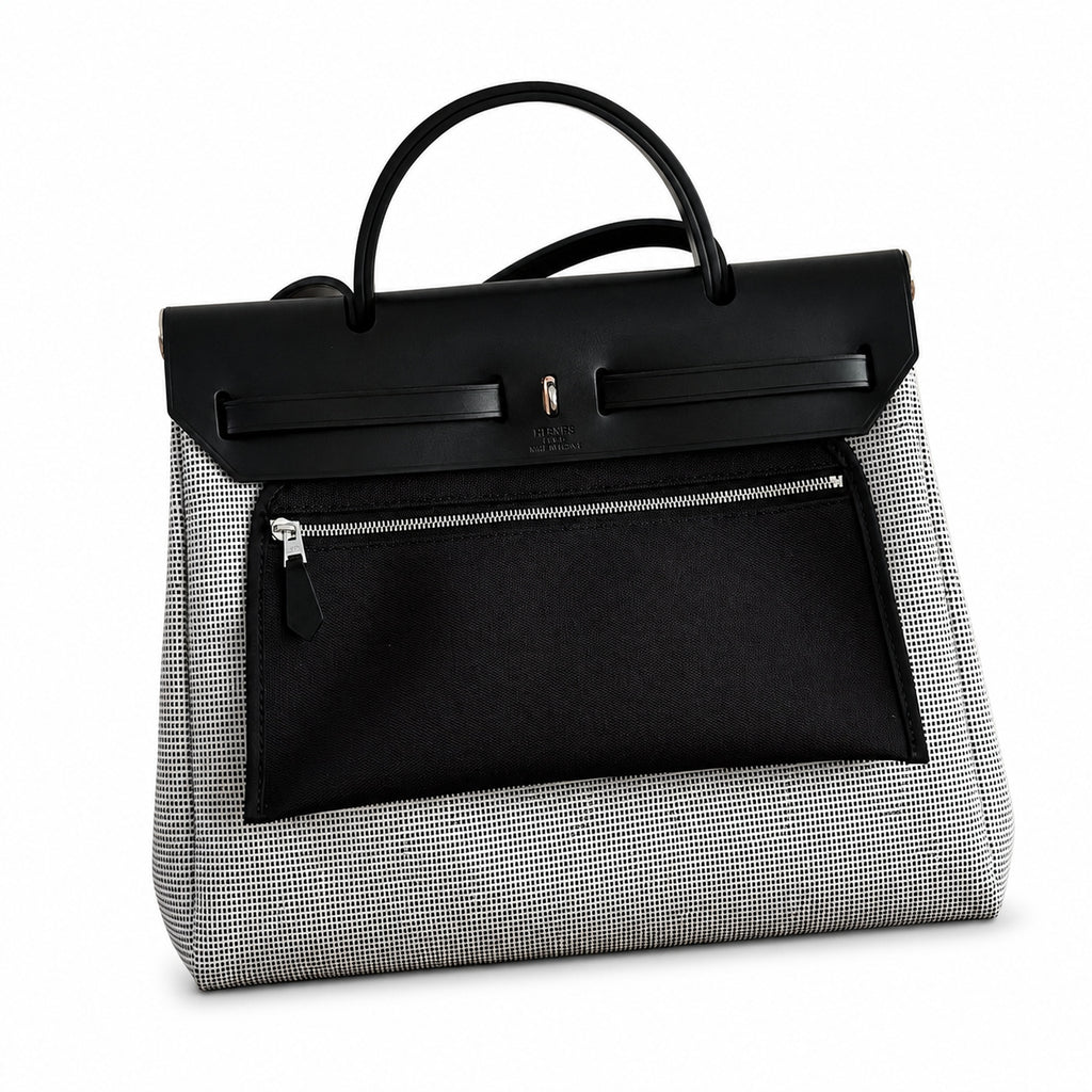 Structured Canvas Shoulder Bag with Leather Trim: Herbag 31cm Saddle-Inspired Canvas Body with Leather Handle and Shoulder Strap