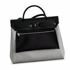 Structured Canvas Shoulder Bag with Leather Trim: Herbag 31cm Saddle-Inspired Canvas Body with Leather Handle and Shoulder Strap