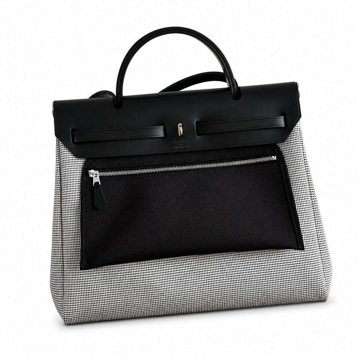 Structured Canvas Shoulder Bag with Leather Trim: Herbag 31cm Saddle-Inspired Canvas Body with Leather Handle and Shoulder Strap