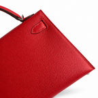 handmade Mini Kelly II 19cm imported Epsom Leather flag Red Silver Buckle — Small Structured Carry Style