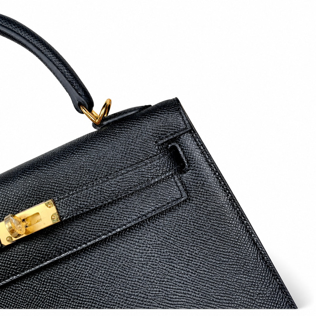 Kelly 25 Black Epsom Gold Buckle handmade — Refined Top-Handle Bag