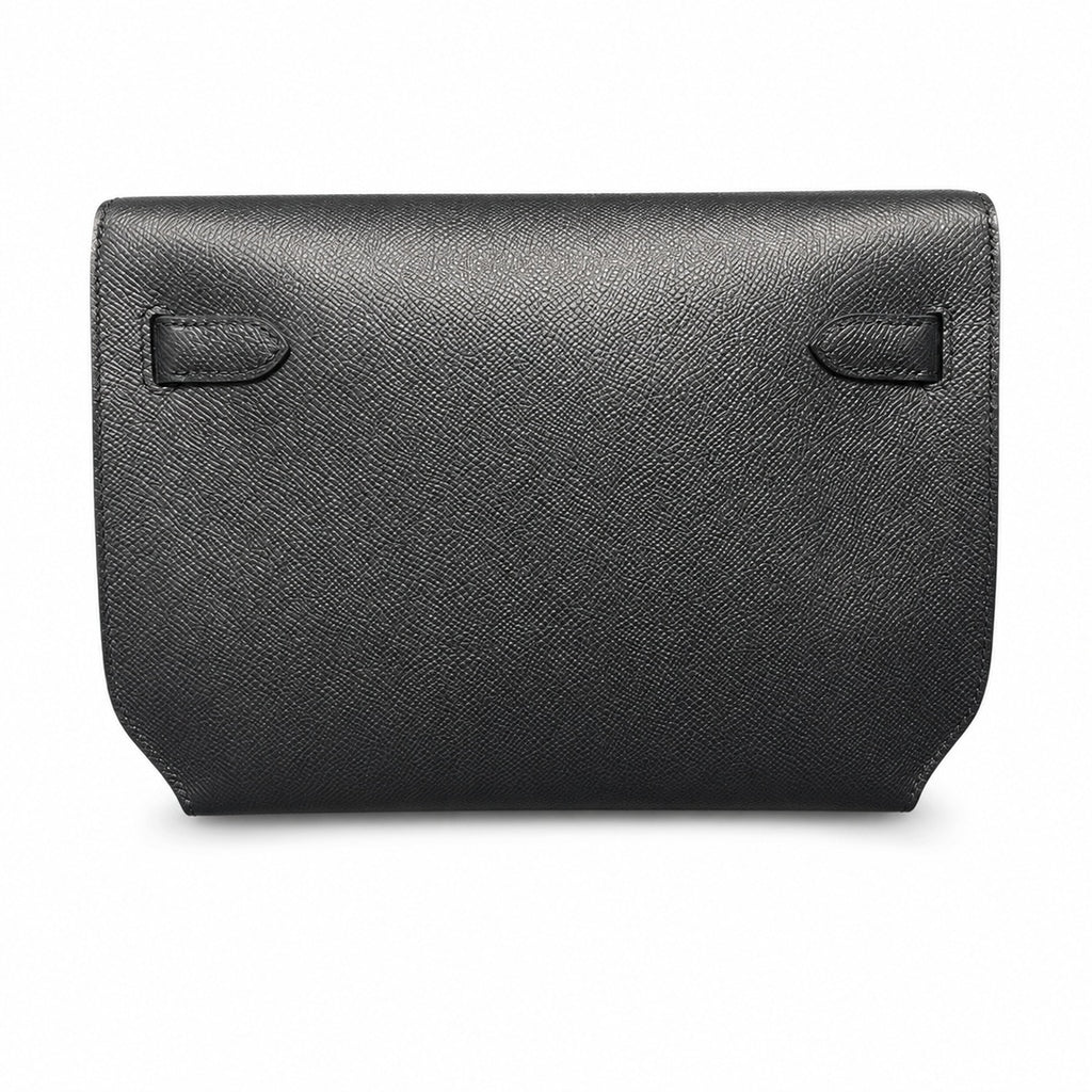 Kelly Depeches clutch, Epsom Leather 89 Noir Black — Refined Shoulder-Strap Clutch