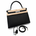 Kelly 32cm in Black Epsom Leather with Silver Buckle Handmade — Timeless Top-Handle Design