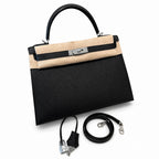 Kelly 32cm in Black Epsom Leather with Silver Buckle Handmade — Timeless Top-Handle Design