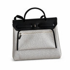 Herbag 31cm Saddle-Inspired Canvas Body with Leather Handle and Shoulder Strap — Versatile Leather-Trimmed Canvas Bag