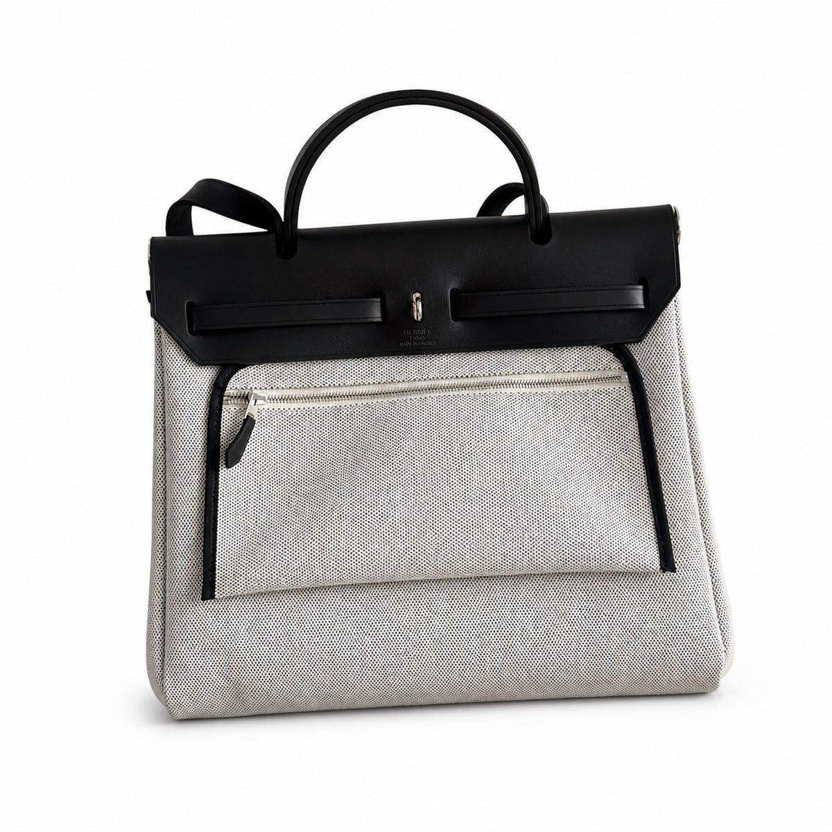 Herbag 31cm Saddle-Inspired Canvas Body with Leather Handle and Shoulder Strap — Versatile Leather-Trimmed Canvas Bag