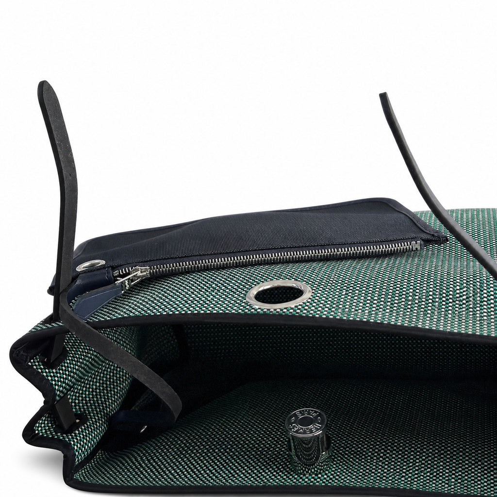 Herbag 31cm Saddle-Inspired Canvas Body with Leather Handle and Shoulder Strap — Elegant Canvas-and-Leather Hand-Carry Bag