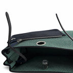 Herbag 31cm Saddle-Inspired Canvas Body with Leather Handle and Shoulder Strap — Elegant Canvas-and-Leather Hand-Carry Bag