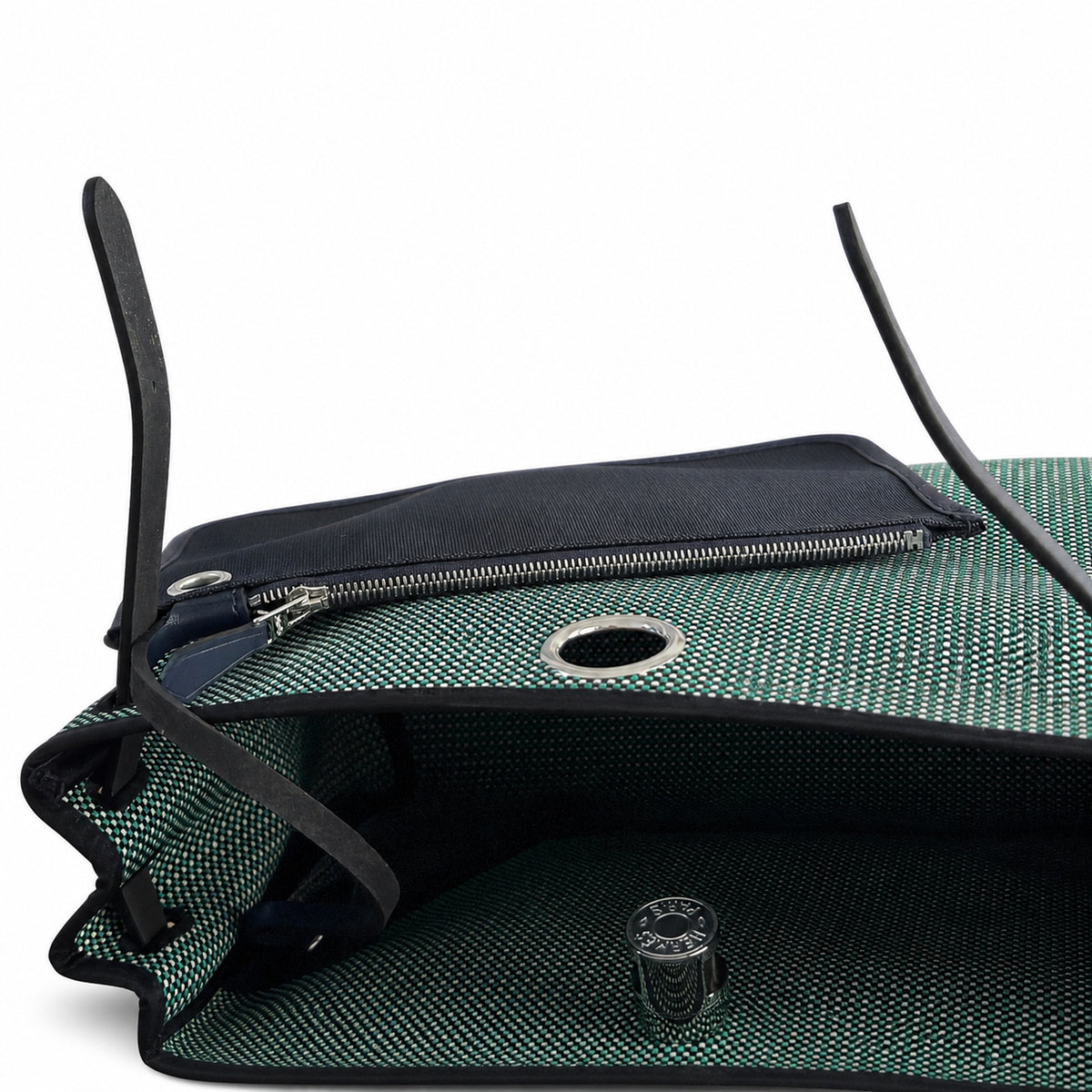 Herbag 31cm Saddle-Inspired Canvas Body with Leather Handle and Shoulder Strap — Elegant Canvas-and-Leather Hand-Carry Bag