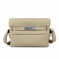 Kelly Messenger messenger bag for men and women, gray Silver Buckle for windbreaker, imported leather, all-steel hand-waxed thread, the highest — Versatile Structured Bag