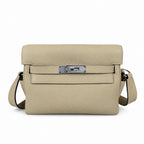 Kelly Messenger messenger bag for men and women, gray Silver Buckle for windbreaker, imported leather, all-steel hand-waxed thread, the highest — Versatile Structured Bag