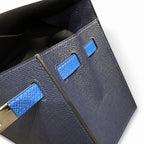 Kelly 25cm Epsom Leather 2Z Blue Nuit Midnight Blue with 89 Noir Black with 71 Bleu France French blue top handcraft — Structured Top-Handle Handbag