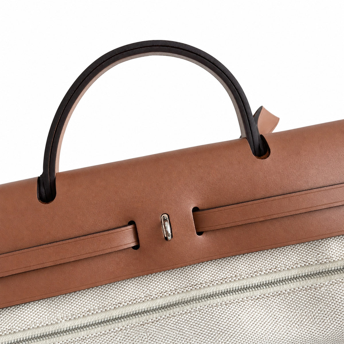 Timeless Leather-Accented Canvas Carry: Herbag 31cm Saddle-Inspired Canvas Body with Leather Handle and Shoulder Strap