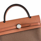 Herbag 31cm Saddle-Inspired Canvas Body with Leather Handle and Shoulder Strap — Distinctive Canvas Carry Style