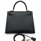 Kelly 25cm in Black Epsom Leather with Gold Buckle Handmade — Refined Top-Handle Bag