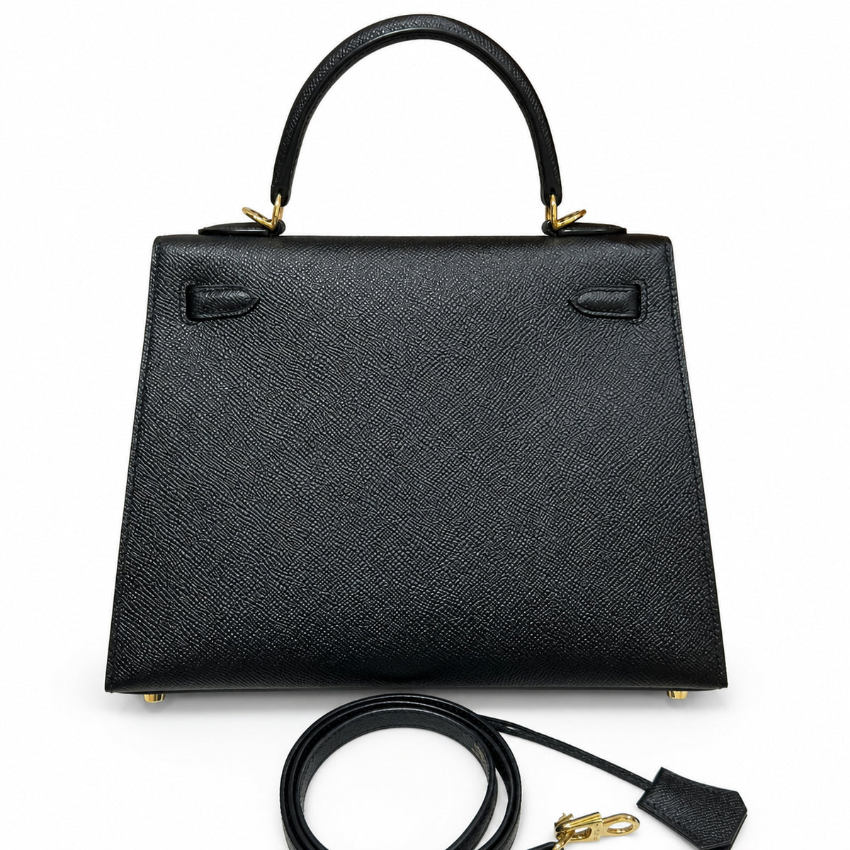 Kelly 25cm in Black Epsom Leather with Gold Buckle Handmade — Refined Top-Handle Bag