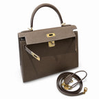 Kelly 28cm in Elephant Gray Epsom Leather with Gold Buckle Handmade — Versatile Structured Bag