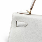 Kelly 28cm in Milkshake White Epsom Leather with Rose Gold Buckle Handmade — Polished Structured Handbag