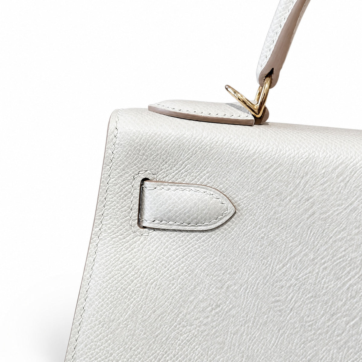 Kelly 28cm in Milkshake White Epsom Leather with Rose Gold Buckle Handmade — Polished Structured Handbag