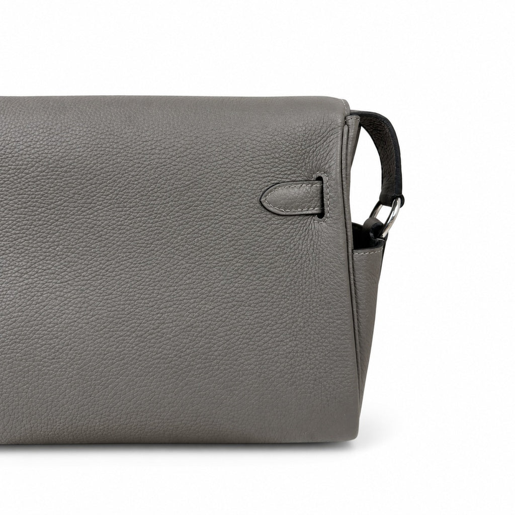 Kelly Messenger messenger bag for men and women, pewter gray Silver Buckle, imported leather, all-steel hand-waxed thread, the highest — Refined Top-Handle Bag