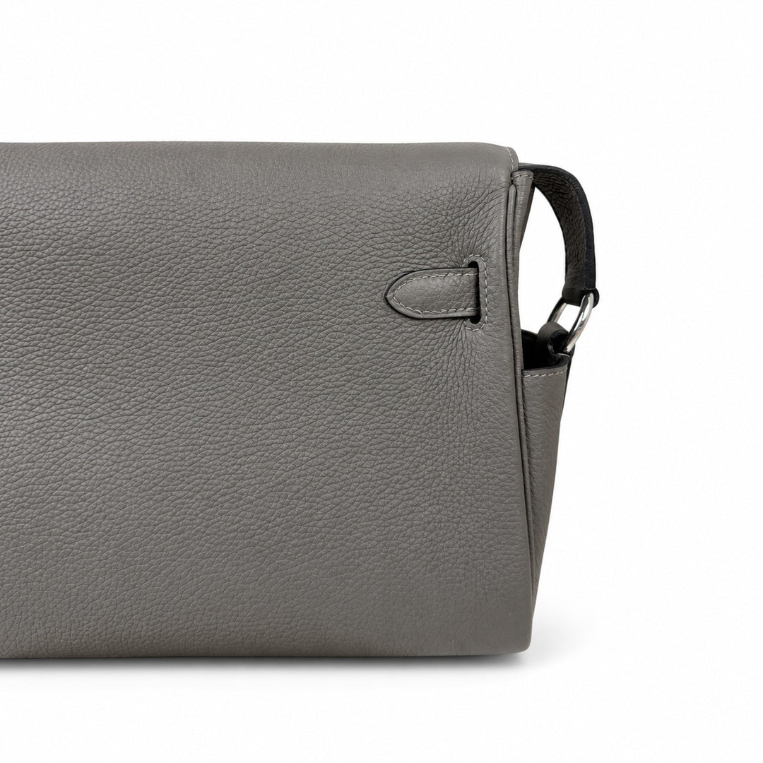 Kelly Messenger messenger bag for men and women, pewter gray Silver Buckle, imported leather, all-steel hand-waxed thread, the highest — Refined Top-Handle Bag