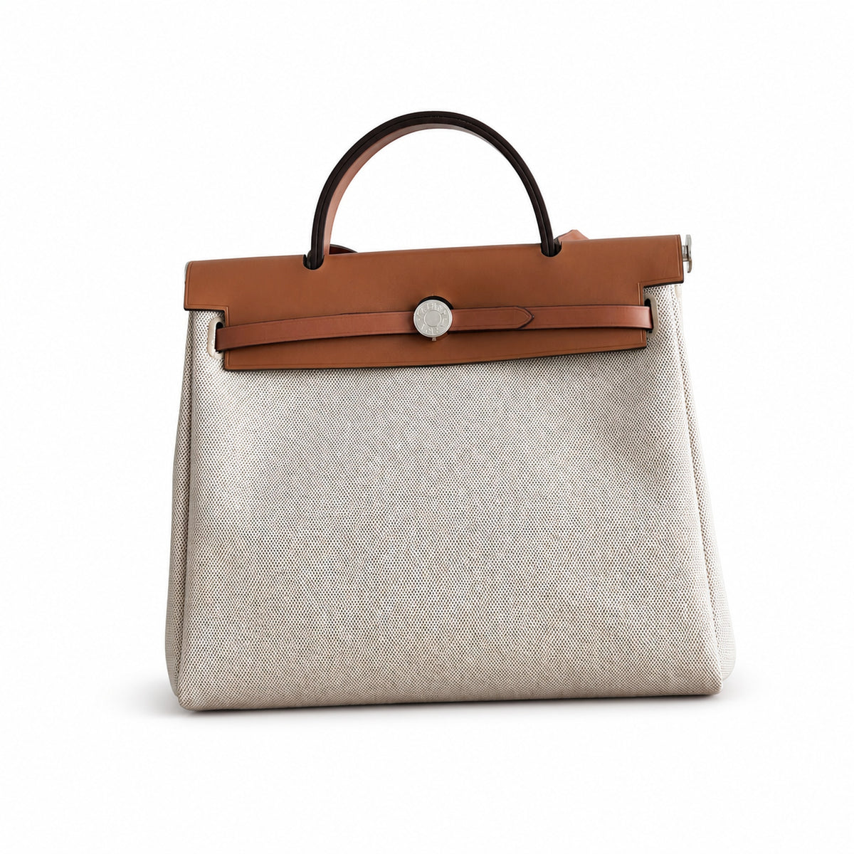Canvas Shoulder Bag with Leather Accents: Herbag 31cm Saddle-Inspired Canvas Body with Leather Handle and Shoulder Strap