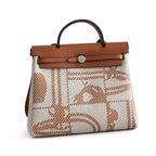 Herbag 31cm Saddle-Inspired Canvas Body with Leather Handle and Shoulder Strap — Canvas Body, Leather Handle and Shoulder Strap