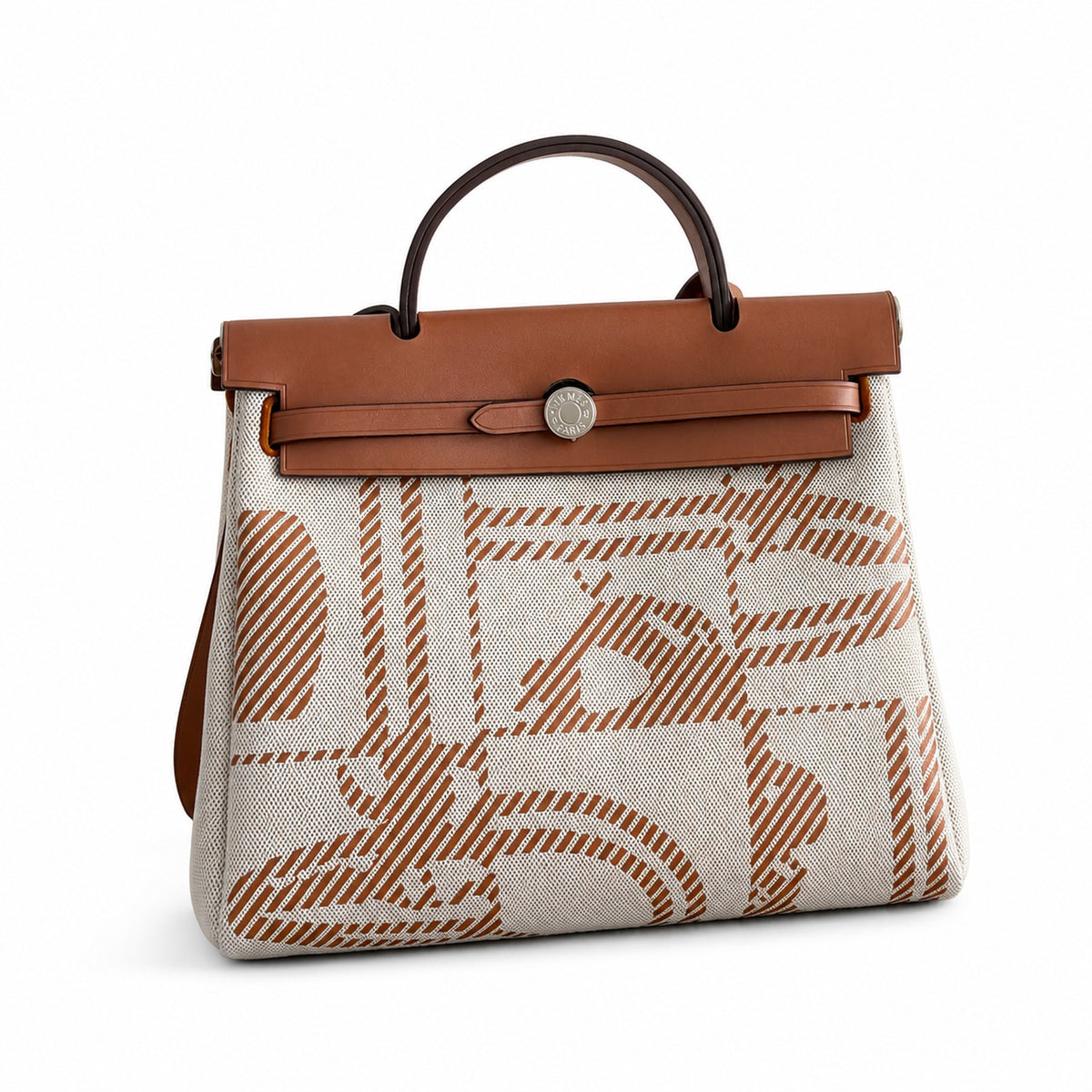 Herbag 31cm Saddle-Inspired Canvas Body with Leather Handle and Shoulder Strap — Canvas Body, Leather Handle and Shoulder Strap