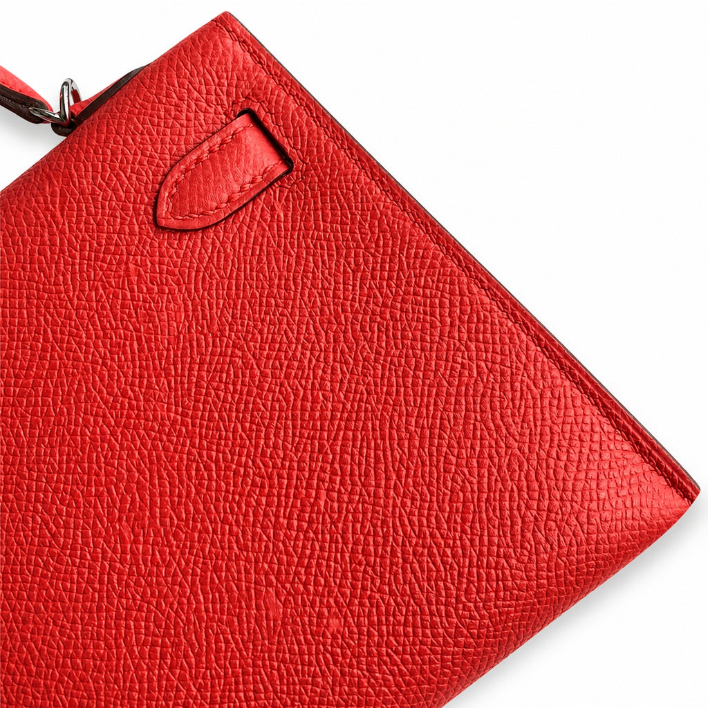 handmade Mini Kelly II 19cm imported Epsom Leather peach Pink Silver Buckle — Compact Top-Handle Bag