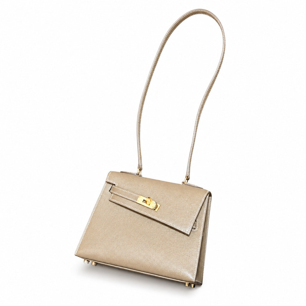 Double-sided Kelly DESORDRE original Epsom Leather etoupe gray Elephant Gray order — Polished Two-Sided Top-Handle Bag