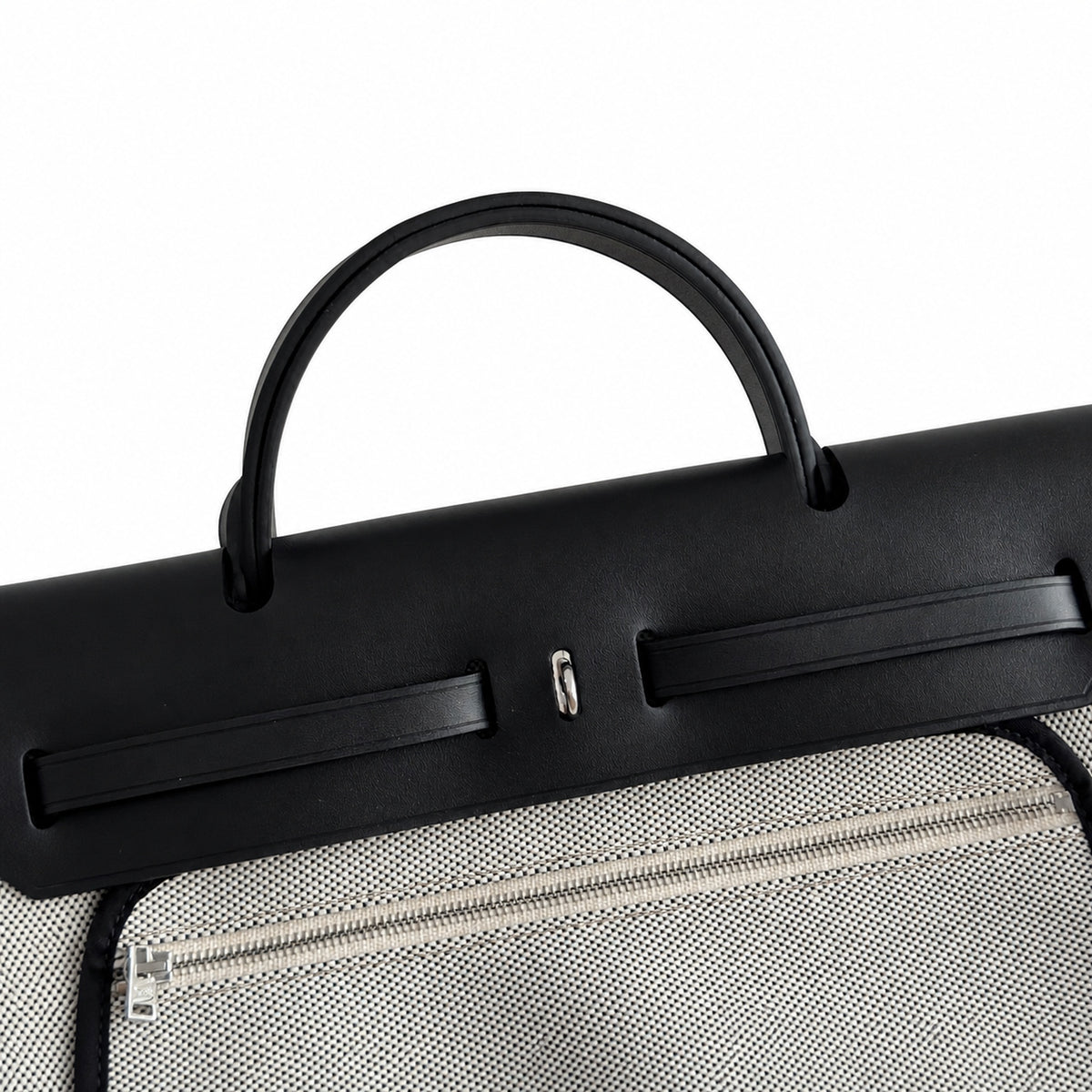 Herbag 31cm Saddle-Inspired Canvas Body with Leather Handle and Shoulder Strap — Refined Canvas Body with Leather Details