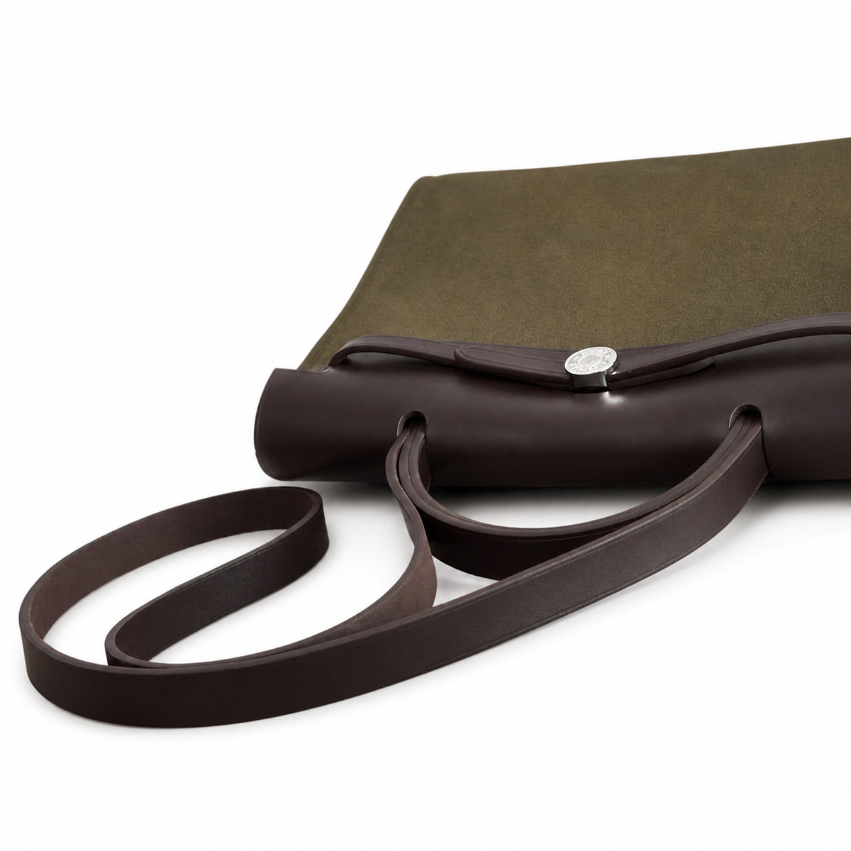 Herbag 31cm Saddle-Inspired Canvas Body with Leather Handle and Shoulder Strap — Leather-Handled Canvas Shoulder Bag